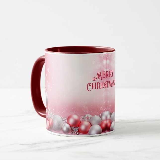 Rosa Weiße Weihnachtsbälle Tasse (Vorderseite Links)