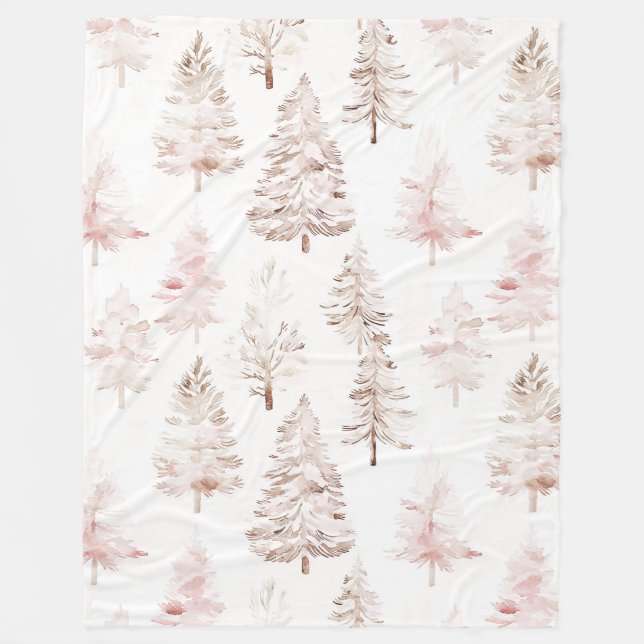 Rosa weiße Weihnachtsbäume Fleecedecke (Vorderseite)