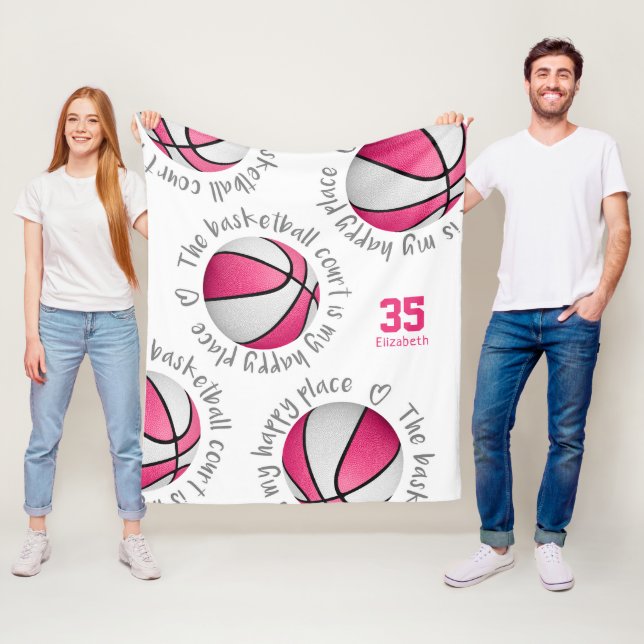 Rosa weißer Basketballplatz für Mädchen Fleecedecke (Beispiel)