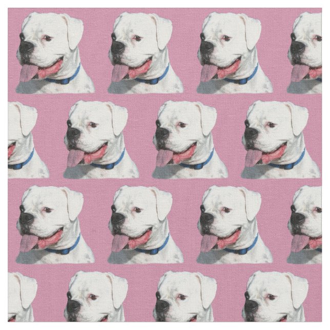 Rosa Weißer Boxhund mit Baumwollgewebe Stoff (Nahaufnahme)
