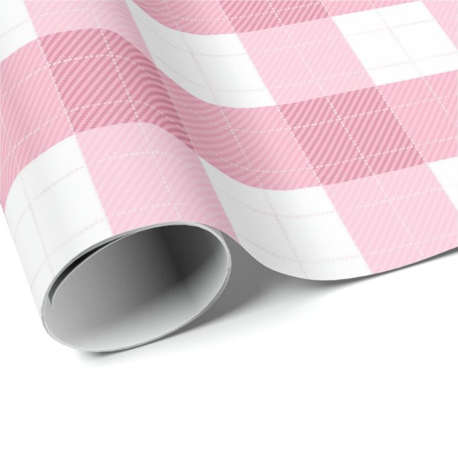 Rosa-weißer klassischer Gingham-Muster Geschenkpapier (Rolleneckpunkt)
