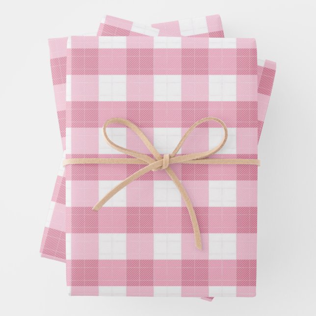 Rosa-weißer klassischer Gingham-Muster Geschenkpapier Set (Beispiel)
