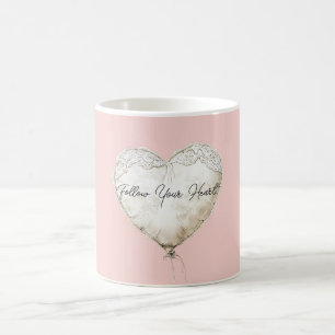 Rosa weißer Kunstspitze Herzballon Kaffeetasse