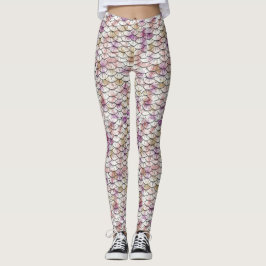 Rosa weißer Meerjungfrau-Skala-Druck Leggings