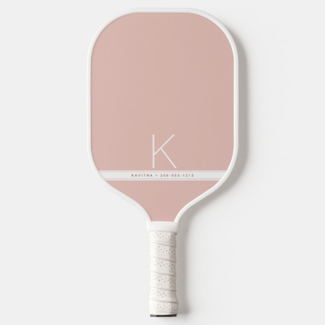 Rosa weißer Streifen Einfache moderne Monogramm Pickleball Schläger (Vorderseite)