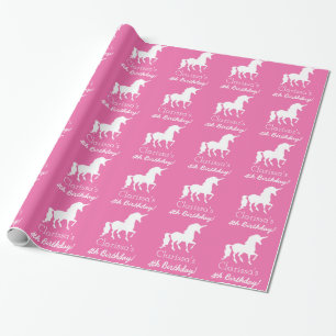 Rosa weißer Unicorn-personalisierter Geschenkpapier