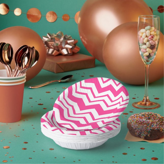Rosa weißes Chevron-Zickzack-Musterdesign  Pappteller (Multi)