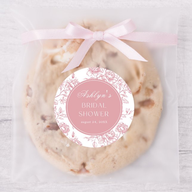 Rosa Weißes Chinoiserie Brautparty Rundaufkleber Runder Aufkleber (Von Creator hochgeladen)