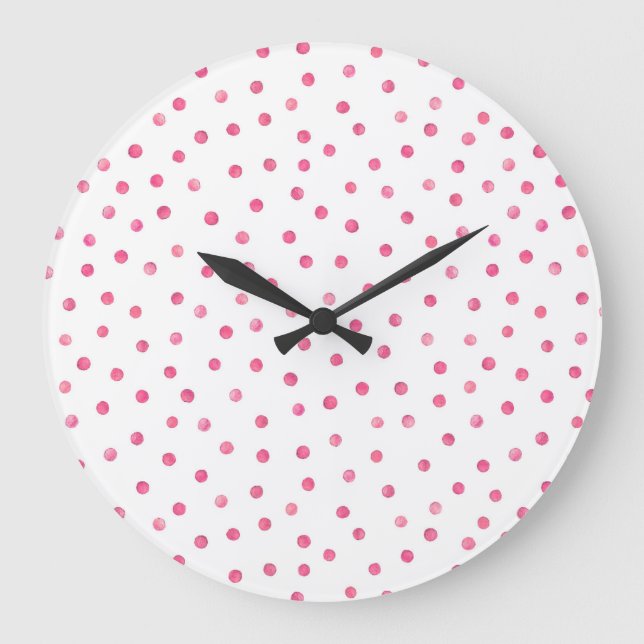 Rosa weißes Confetti-Punkt-Muster Große Wanduhr (Vorderseite)