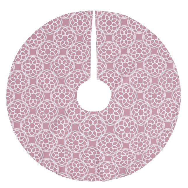 Rosa weißes geometrisches nahtloses Muster Polyester Weihnachtsbaumdecke (Vorderseite)