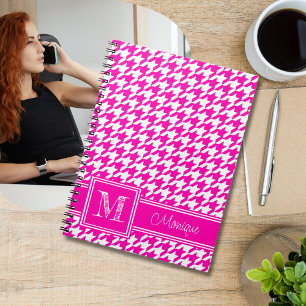 Rosa Weißes Hahnentrittmuster Modernes Monogramm Notizblock