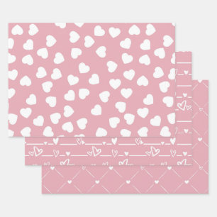 Rosa Weißes Herz Geschenkpapier Set