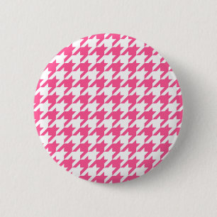 Rosa-weißes Houndstooth-Karomuster-Design Button