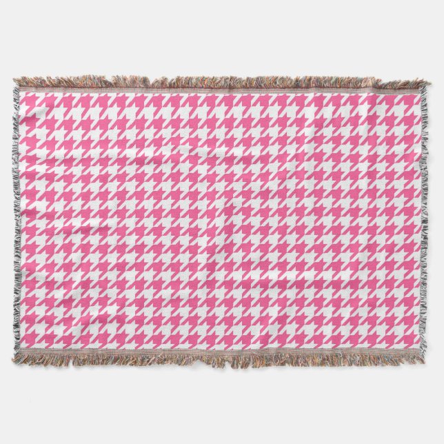 Rosa-weißes Houndstooth-Karomuster-Design  Decke (Vorderseite)