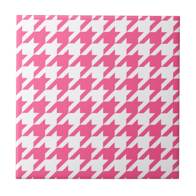 Rosa-weißes Houndstooth-Karomuster-Design  Fliese (Vorderseite)