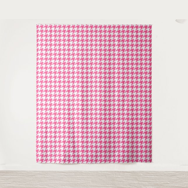 Rosa-weißes Houndstooth-Karomuster-Design  Wandteppich (Vorderseite)