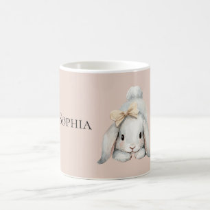 Rosa weißes Kaninchen Pfirsich-Schleife Kaffeetasse