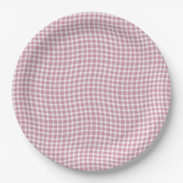 Rosa weißes Karo Gingham nahtloses Muster Pappteller