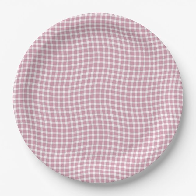 Rosa weißes Karo Gingham nahtloses Muster Pappteller (Vorderseite)
