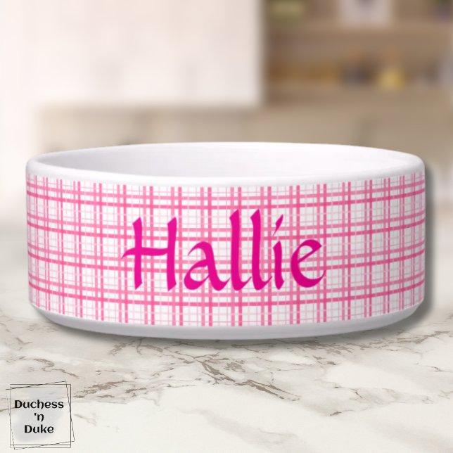 Rosa weißes Karomuster Haustier Napf (Pink White Plaid Pattern Pet Bowl)