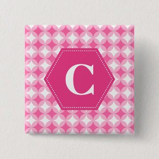 Rosa weißes Monogramm-Muster Button