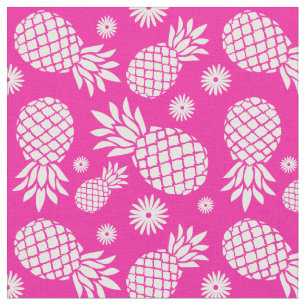 Rosa weißes Muster der Ananas und der Blumen Stoff