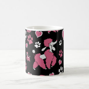 Rosa-weißes Pudel-Muster auf schwarzem Hintergrund Kaffeetasse
