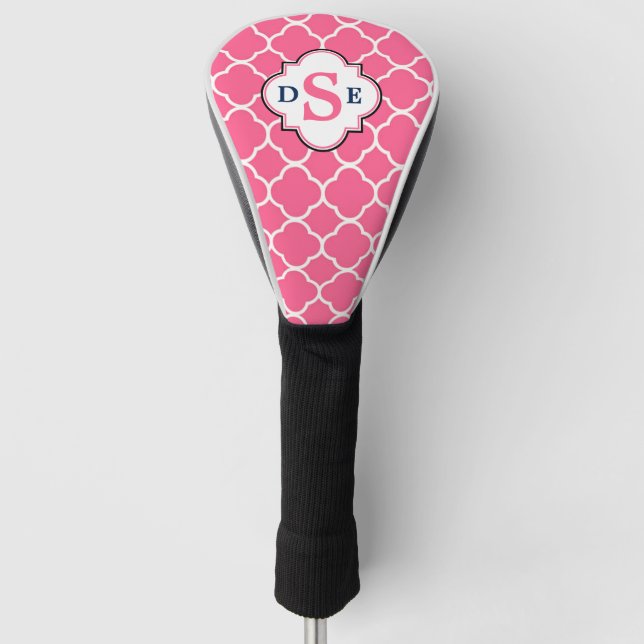 Rosa, weißes Quatrefolienmonogramm Golf Headcover (Vorderseite)