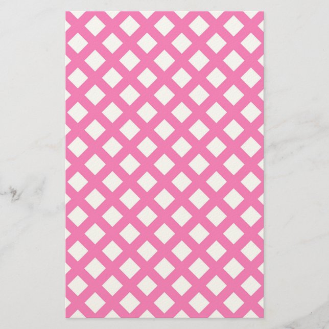 Rosa-weißes Schachbrett-Diamantmuster Briefpapier (Vorderseite)