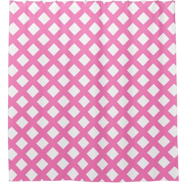 Rosa-weißes Schachbrett-Diamantmuster Duschvorhang (Vorderseite)