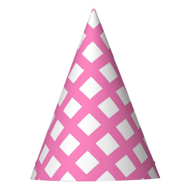 Rosa-weißes Schachbrett-Diamantmuster Partyhütchen (Vorderseite)
