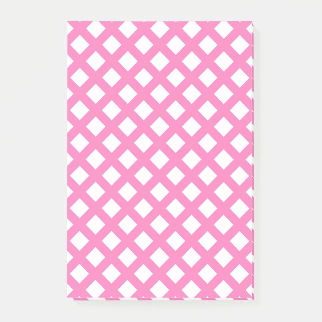 Rosa-weißes Schachbrett-Diamantmuster Post-it Klebezettel (Vorderseite)