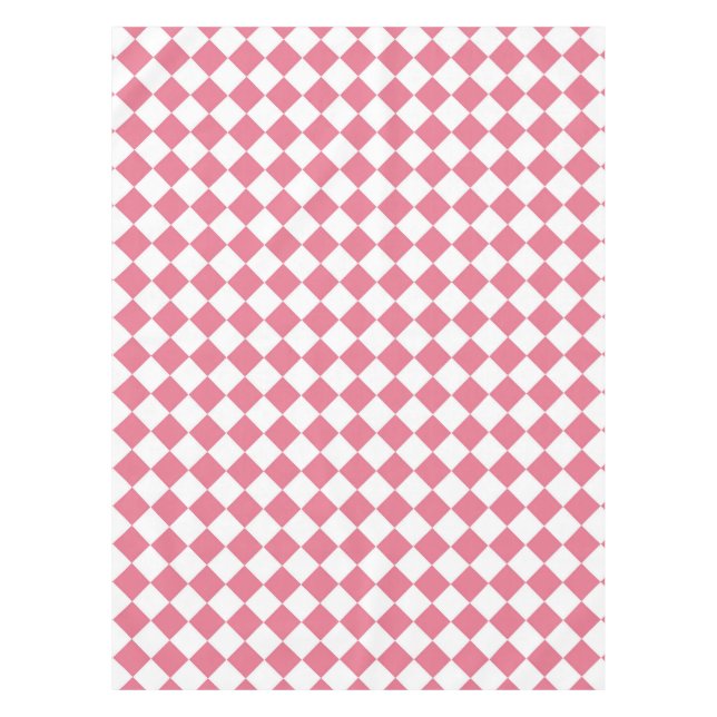Rosa Weißes Schachbrett Diamantmuster Tischdecke (Vorderseite)