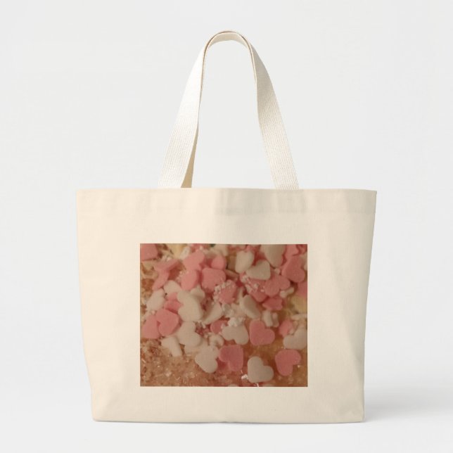 Rosa, weißes Valentinherz, Tortendekoration, Liebe Jumbo Stoffbeutel (Vorne)