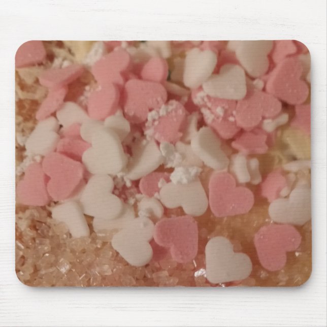 Rosa, weißes Valentinherz, Tortendekoration, Liebe Mousepad (Vorne)