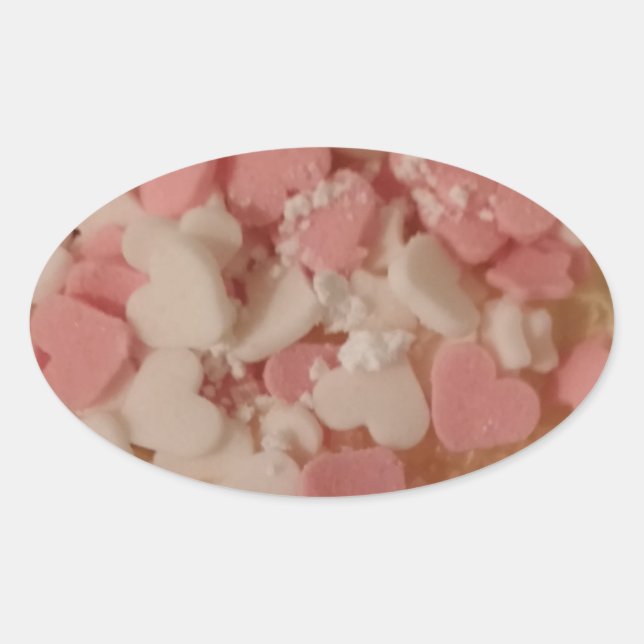 Rosa, weißes Valentinherz, Tortendekoration, Liebe Ovaler Aufkleber (Vorderseite)