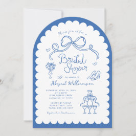 Rosa, weißes, weißes Retrohandgezogenes Brautparty Einladung