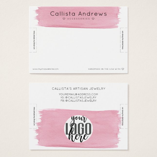 Rosa Weißfarben Pinselstrich Armband Anzeige (Vorne & Hinten)