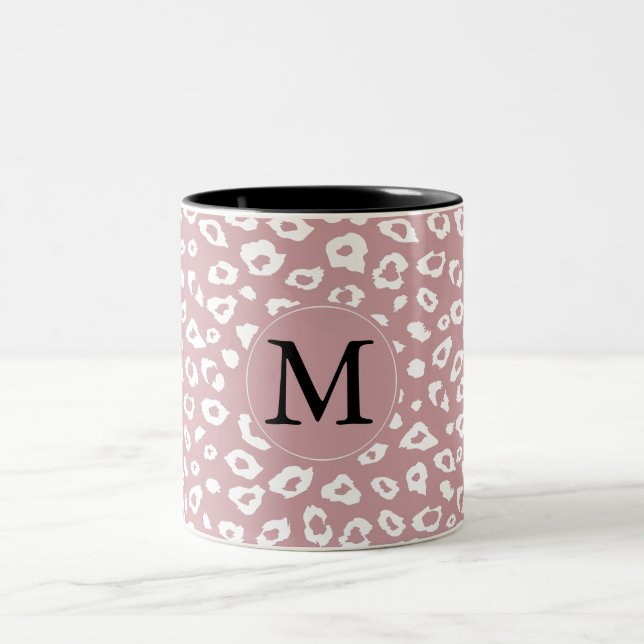 Rosa Weißleopard Print Monogram Zweifarbige Tasse (Mittel)