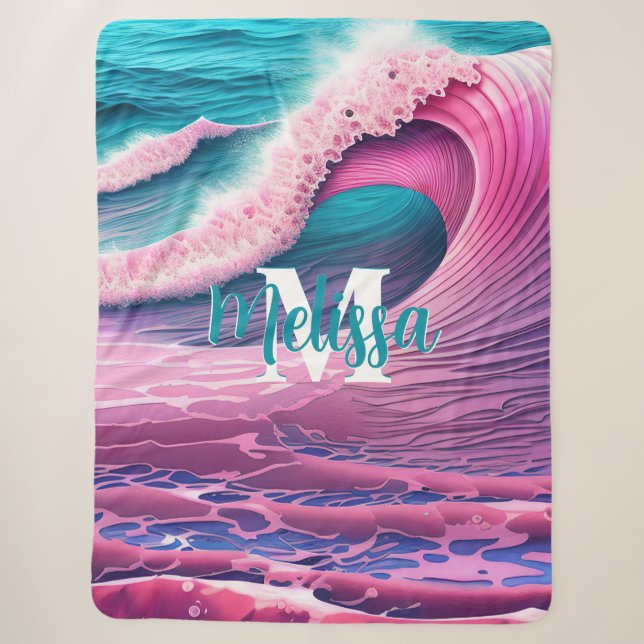 Rosa Wellen an der Strandmonogramm Sherpadecke (Vorderseite)
