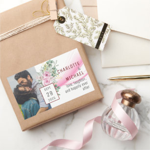 Rosa Wellen- & Blumenhochzeitsaufkleber Rechteckiger Aufkleber