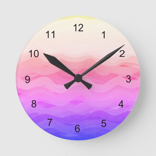 Rosa Wellen Runde Wanduhr (Vorderseite)