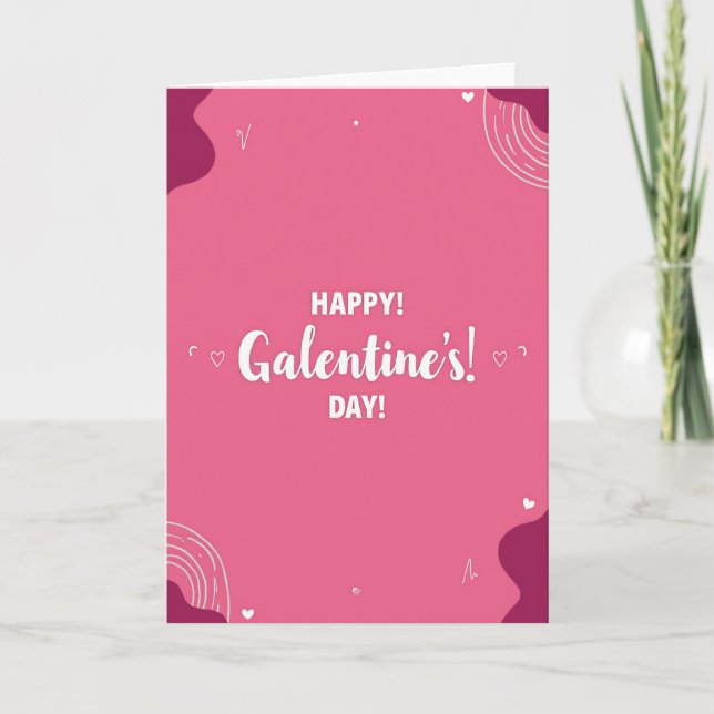 Rosa wellige Galentines Day Karte (Vorderseite)