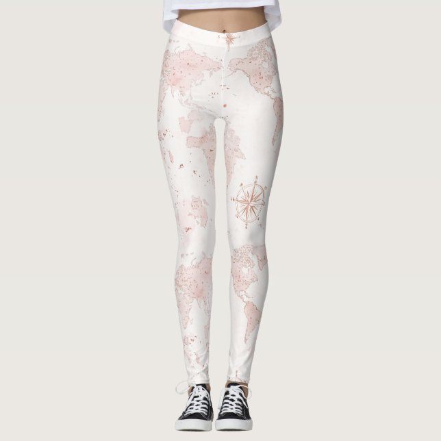 Rosa Weltkarte Leggings (Vorderseite)