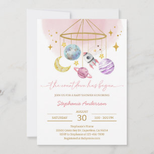 Rosa Weltraum-Planeten-Baby-Party Einladung
