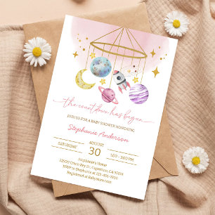 Rosa Weltraum-Planeten-Baby-Party Einladung