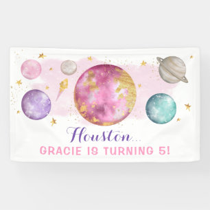 Rosa Weltraumgalaxie Rosa Geburtstagsparty Banner