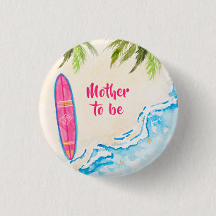 Rosa werdende Mutter Ozean-Surf-Strand-Baby-Party Button