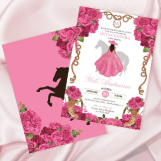 Rosa Western Charro Vestidos Quinceñera Einladung