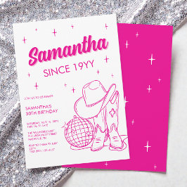 Rosa Western Country Disco 30. Geburtstag Party Einladung